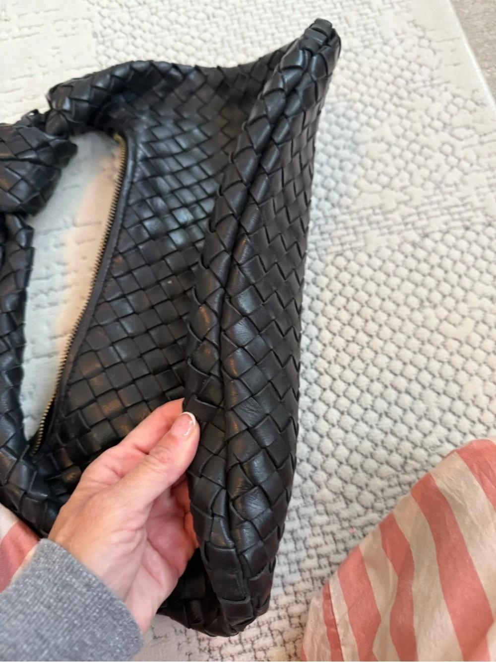 Woven Leather Hobo Bag - Black